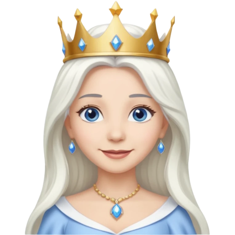 Good Witch of the North from The Wizard of Oz with light skin, blue eyes, long white hair, white outfit and crown emoji