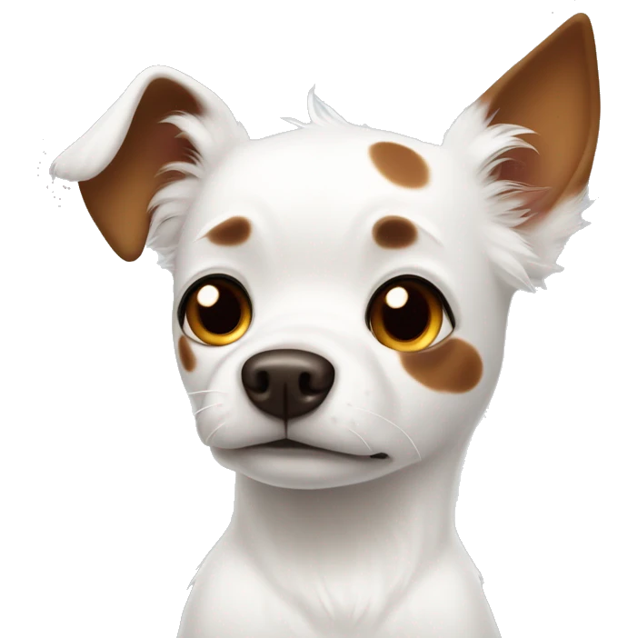 White dog with big brown spot on one eye. Little spots on ears emoji