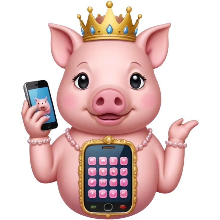  rich princess pig on an ornate cell phone emoji