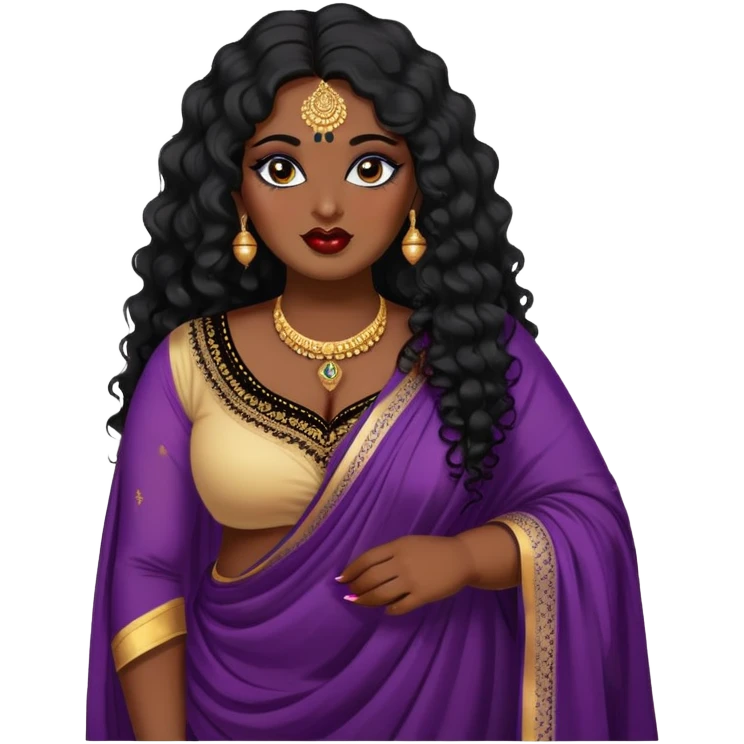 big plus size, dark skin, long black curly hair, baddie,pretty, makeup, lipgloss, black eyeliner, loose dupatta, indian
 emoji