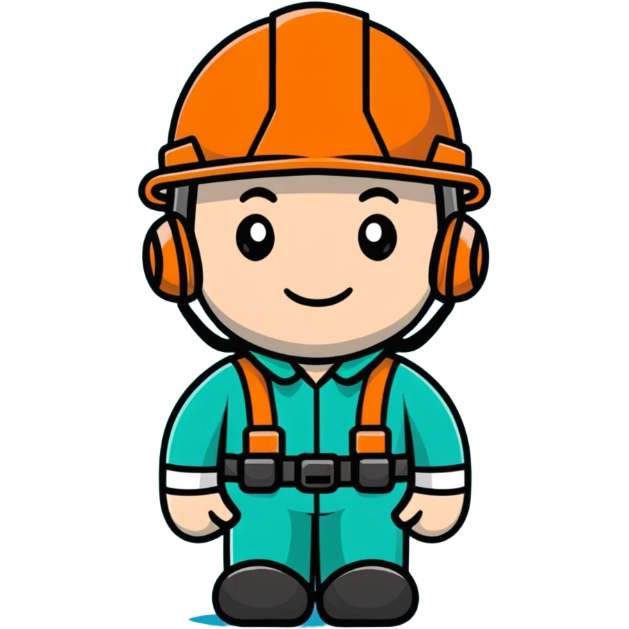 Male oil rig worker in uniform and safety helmet, minimalist design with soft gradients in sky blue, teal green, white, and light gray emoji