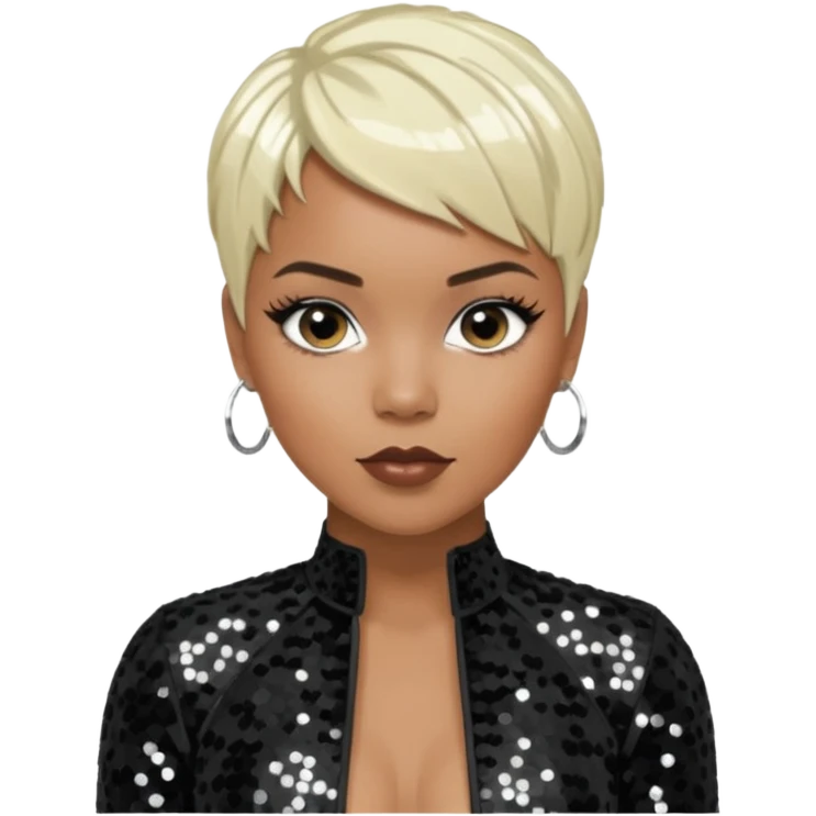 LeToya Luckett with short platinum blonde hair, black sequin outfit emoji