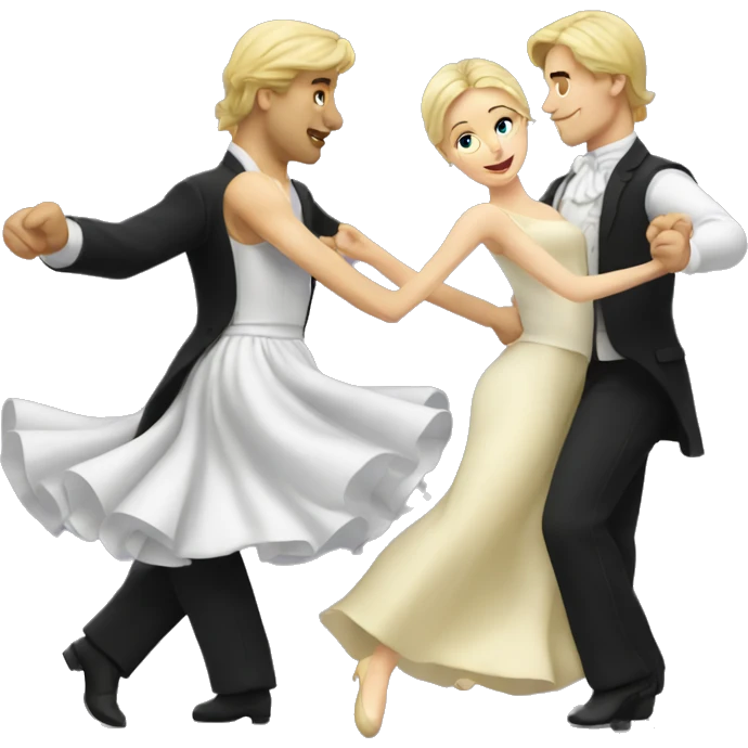 Blond man and dark hair woman dancing waltz emoji