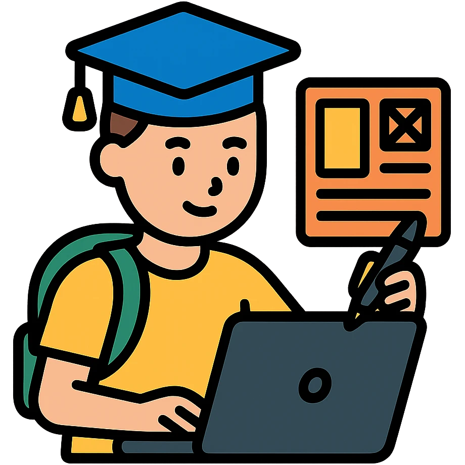 college student on a laptop, sketching UI/UX wireframes emoji