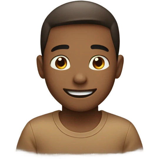 smiling boy in brown shirt not showing teeth emoji