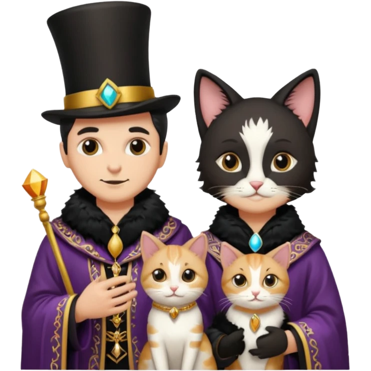 magician couple and their pet cat emoji
