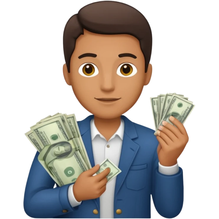 an American man with money in his hands, wearing regular clothes emoji