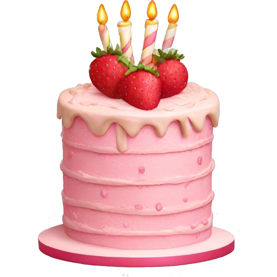 Pink strawberries and cream birthday cake  emoji