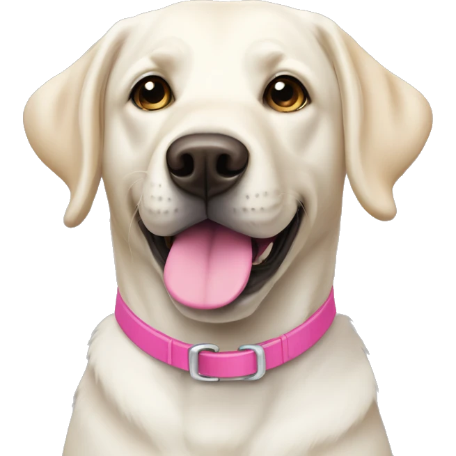 a white labrador retriever with a pink collar emoji