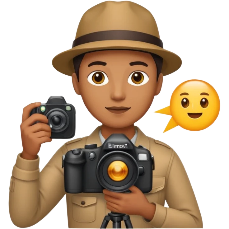 Photographer with flash speedlight,with camera emoji