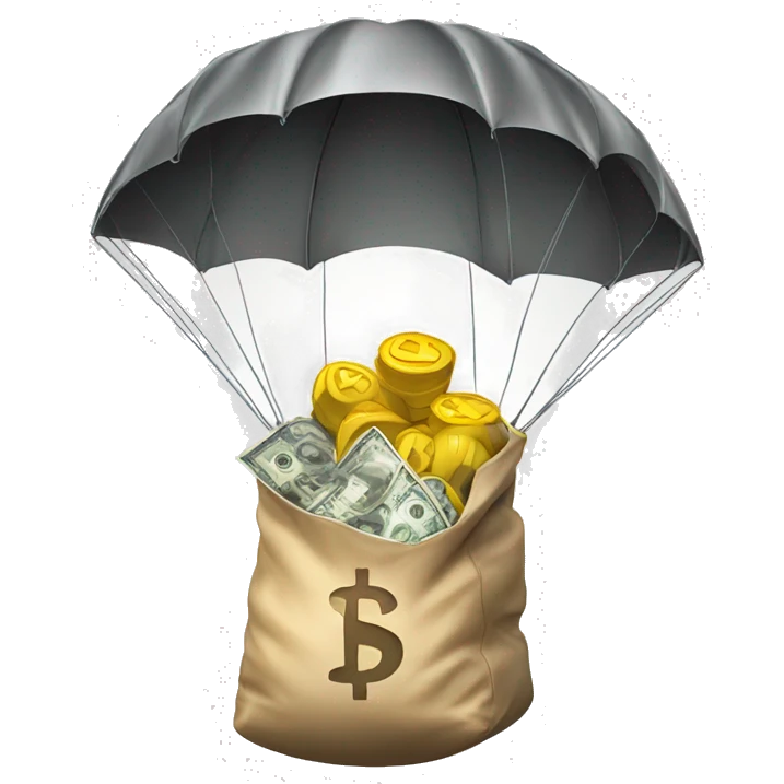 bag of money dropping with a parachute emoji