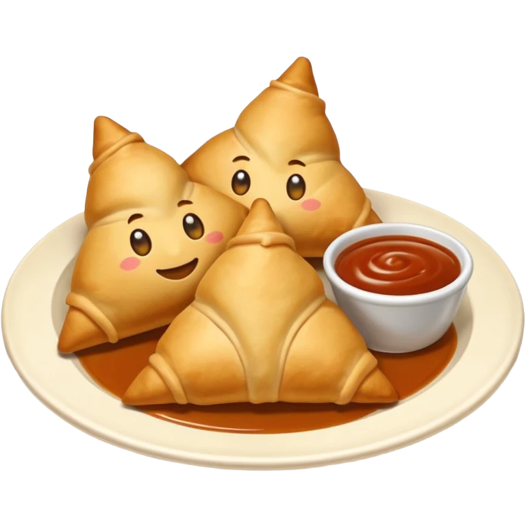 samosa with dipping sauce, crisp and golden, playful emoji style emoji