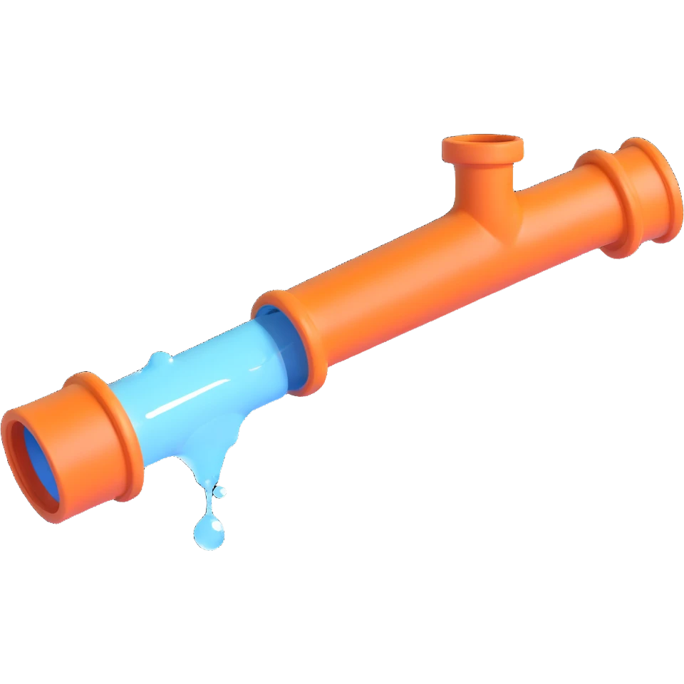 
3D render of a cracked pipe with water dripping from it, Pixar-style, clean and realistic, soft reflections, isolated on white background, professional and colorful

 emoji