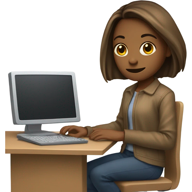 Medium straight hair computer science girl intern with a computer  light brown skin emoji