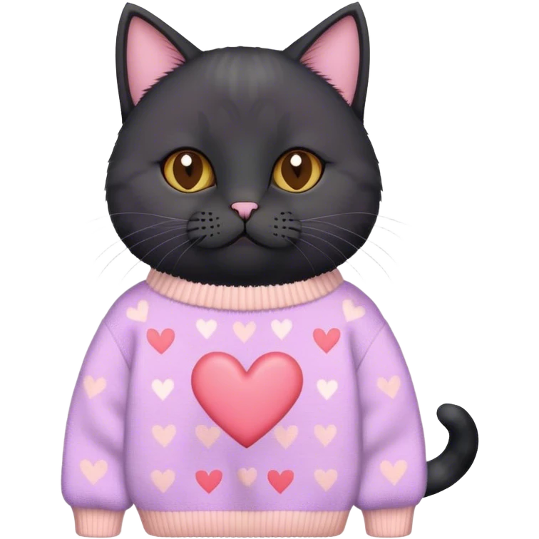 
black british cat in cute pastel sweater with hearts emoji