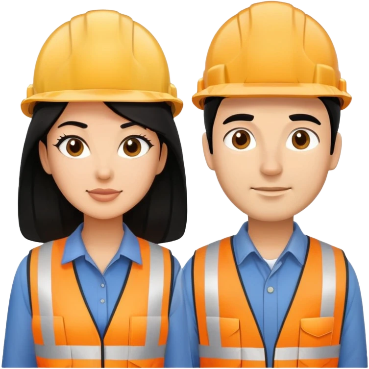 Woman and man builders with black hair emoji