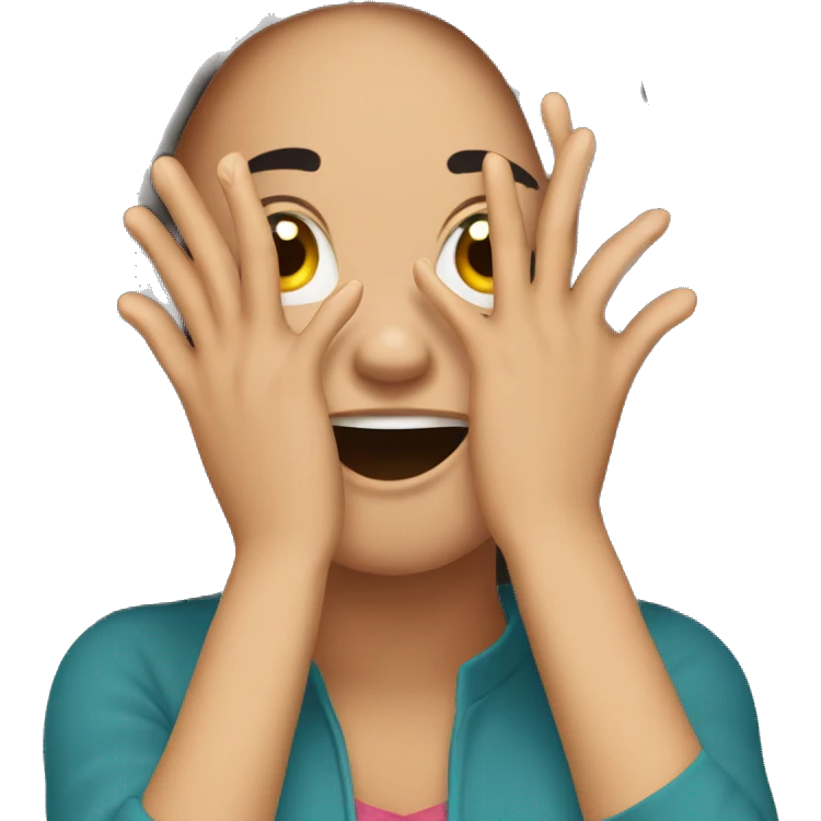 The girl covered her face with her hands because of laughter emoji