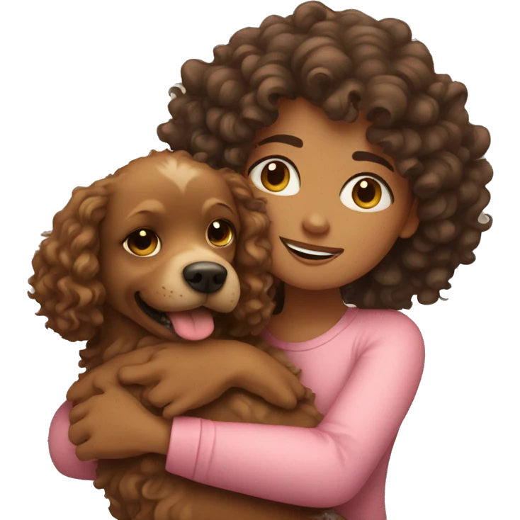 Curly hair girl hugging dog emoji
