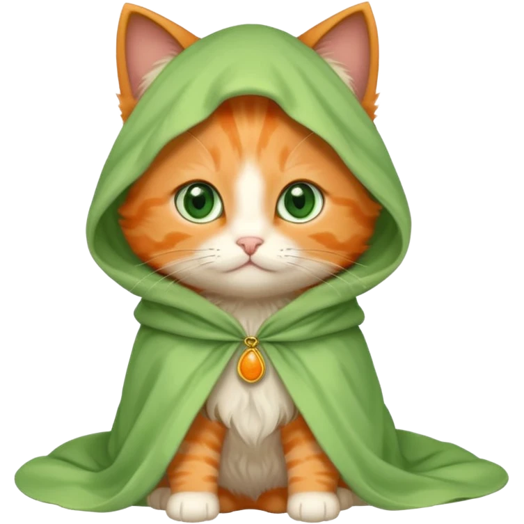 baby orange cat green eyes, in white cloak emoji