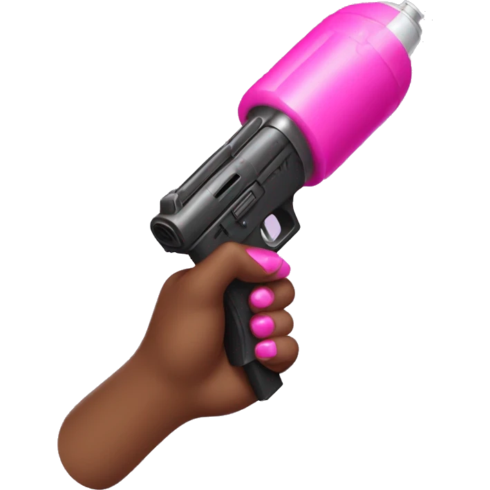 brown hand with pink nails holding large scary dark water gun emoji