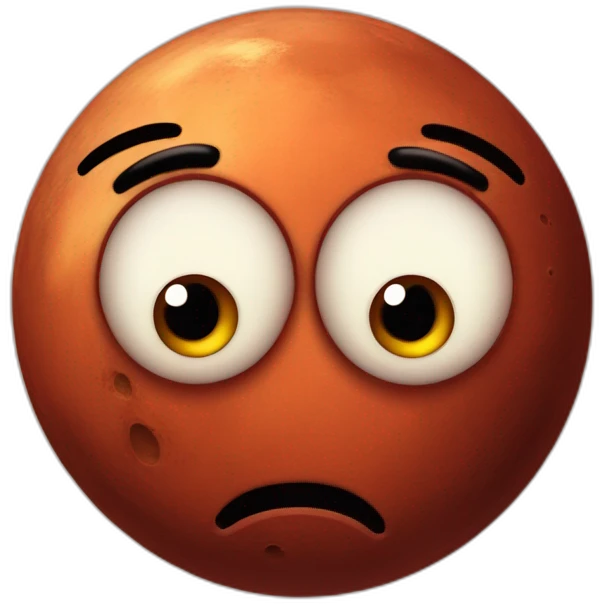 planet Mars with a cartoon spiteful face with big calm eyes emoji
