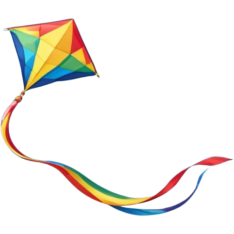 A colorful kite soaring high in the sky on a sunny day, with a long, flowing tail trailing behind. The background features an open field or beach, capturing the joy and freedom of flying kites, with gentle winds and a peaceful atmosphere. emoji