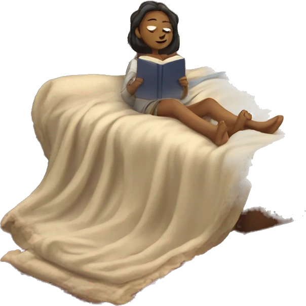 Lady laying on couch under a blanket reading a book emoji