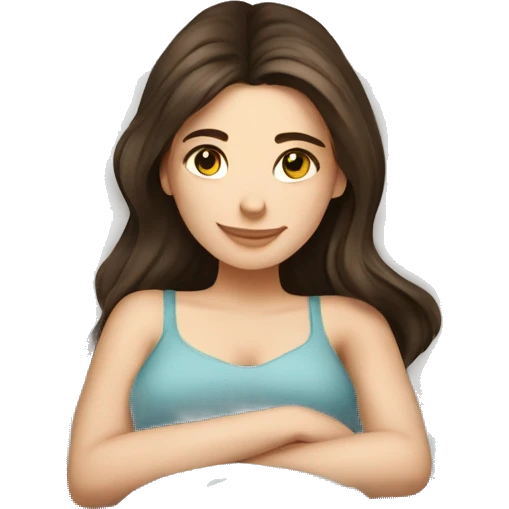 Cute white brunette girl relaxing in bed. Girly style. emoji