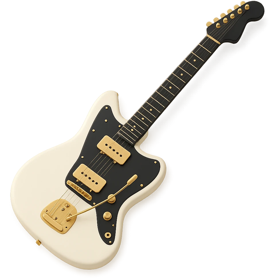 Olympic White Fender Jazzmaster guitar with classic tremolo bar emoji
