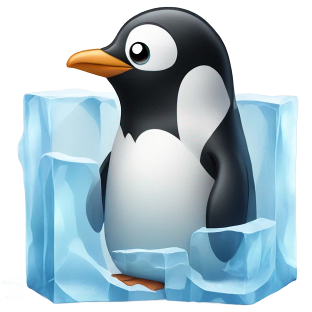 A chilly penguin stuck in an ice block emoji