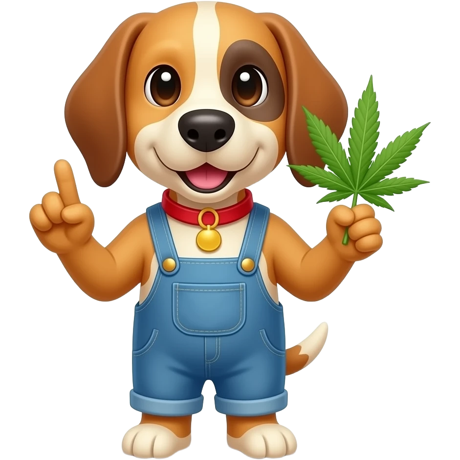 crea un emoji de un perro con los 2 dedos arriba y atras que haya marihuana emoji