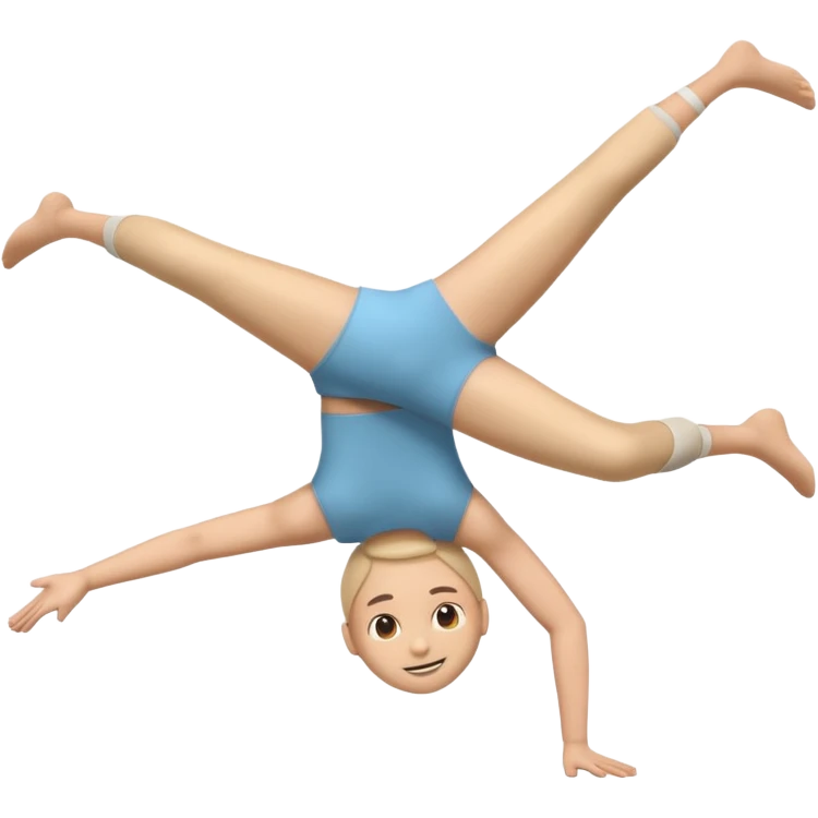 3D emoji style person doing cartwheel/flip pose, centered, soft shadow, white background. emoji