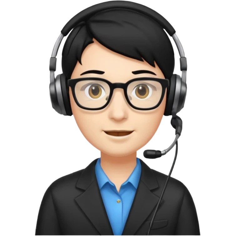 Un locutor de radio, pelo negro, con gafas, emoji