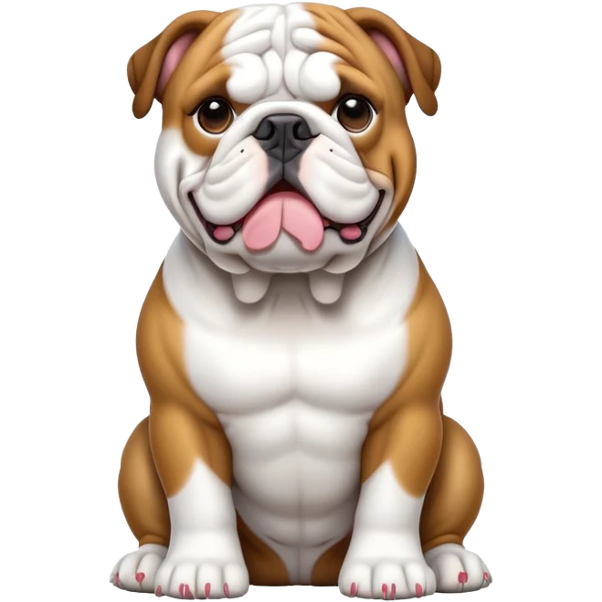 cinematic-[english bulldog]-realistic-full-body-sitting-emoji,-tail-resting-loosely-beside-its-paws,-head-tilted-dramatically,-sleek-[solid white]-fur,-simplified-yet-realistic-focused-features,-highly-detailed,-glowing-with-an-almost-sarcastic-glow emoji