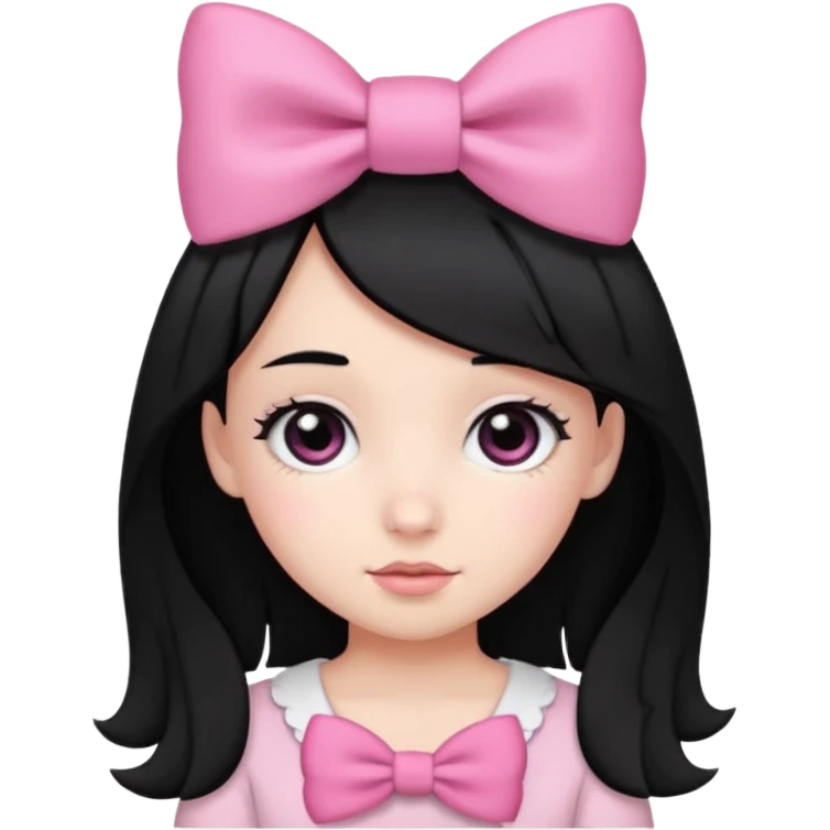 Girl with cute black  eyes  and black hair and pink bow in her side of her hair emoji