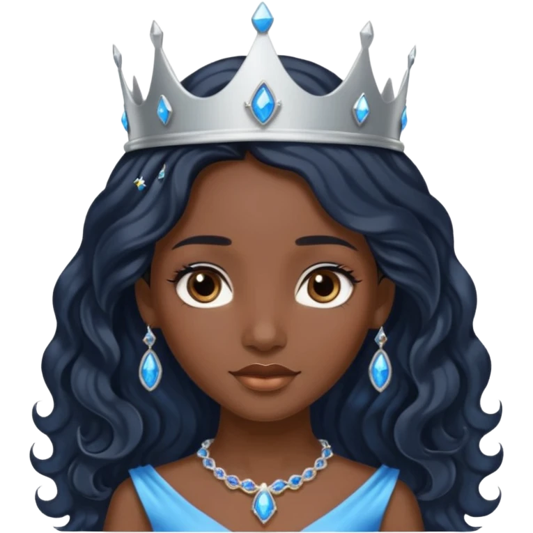 Por favor hazme el emoji de la princesa pero morena con el pelo negro y ondulado y largo, los ojos marrones y la corona plateada con jollas azules emoji