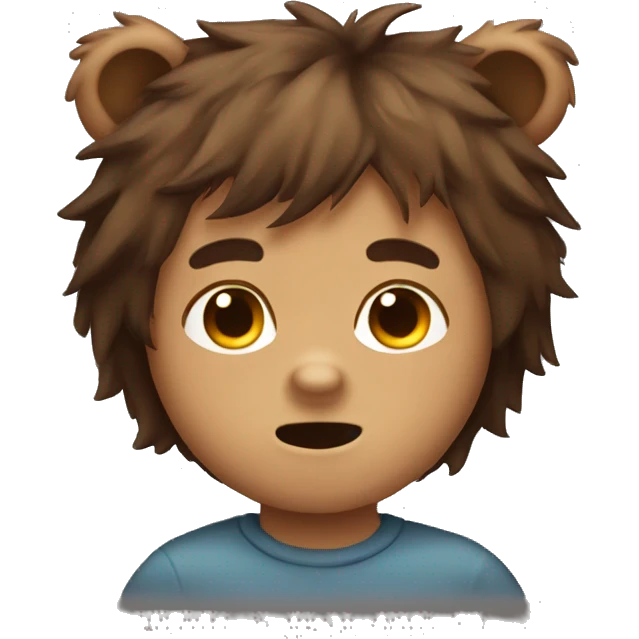 bear boy with messy brown hair, animal ears and nose emoji