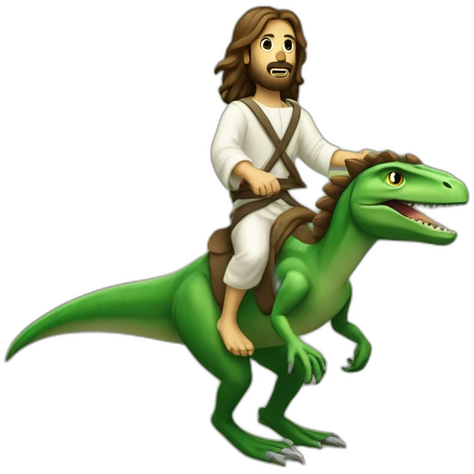 Jesus riding a green velociraptor emoji