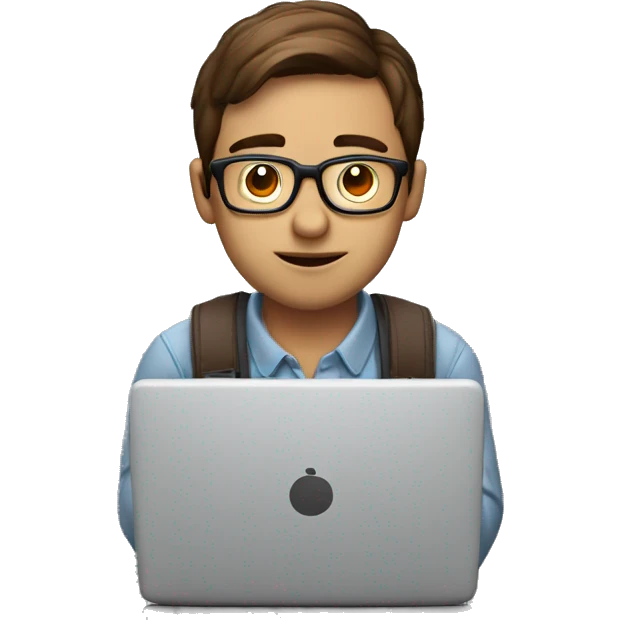 male nerd with brown hair waiting in front of laptop emoji