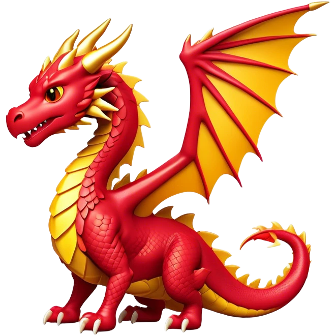 Clash of Clans aesthetic: Cinematic fierce Dragon Emoji, rendered in a 3D vector-style similar to standard emojis with minimal shading and bold, simplified shapes. A compact, isometric dragon with majestic wings and intricately scaled details, softly glowing with a legendary, mythical charm. Simplified yet unmistakably iconic, highly detailed and consistent, glowing with a soft radiant brilliance and high shine. Stylized with a touch of fantastical might and a soft glowing outline, capturing the essence of a mighty dragon with a friendly, playful demeanor! emoji