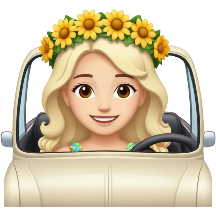 flower adorned beauty in car smiling emoji
