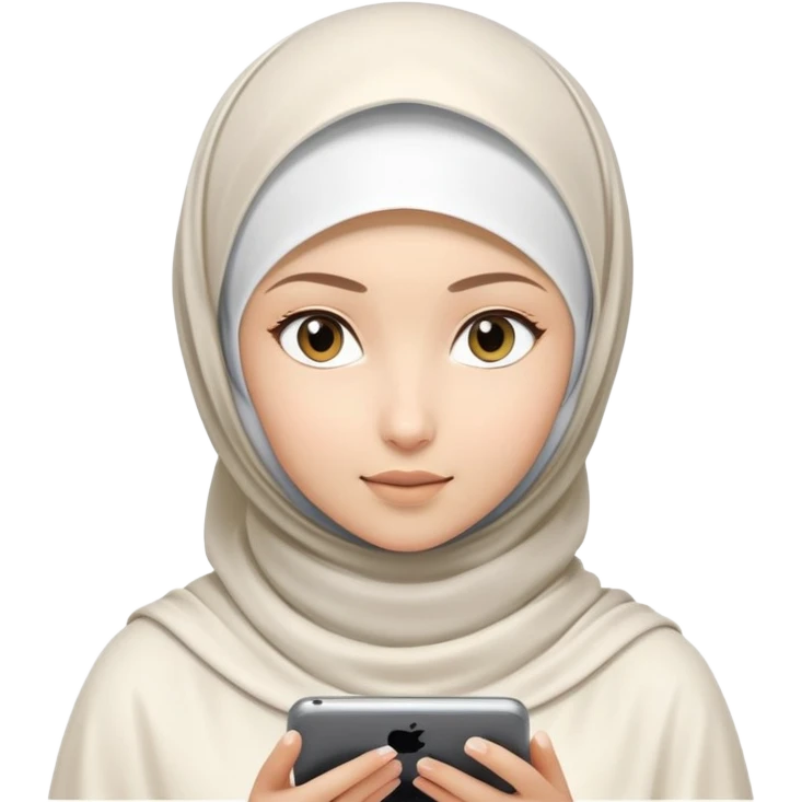 girl with white hijab working with augmented reality and metaverse, digital code, virtual machine artifacts floating around her emoji