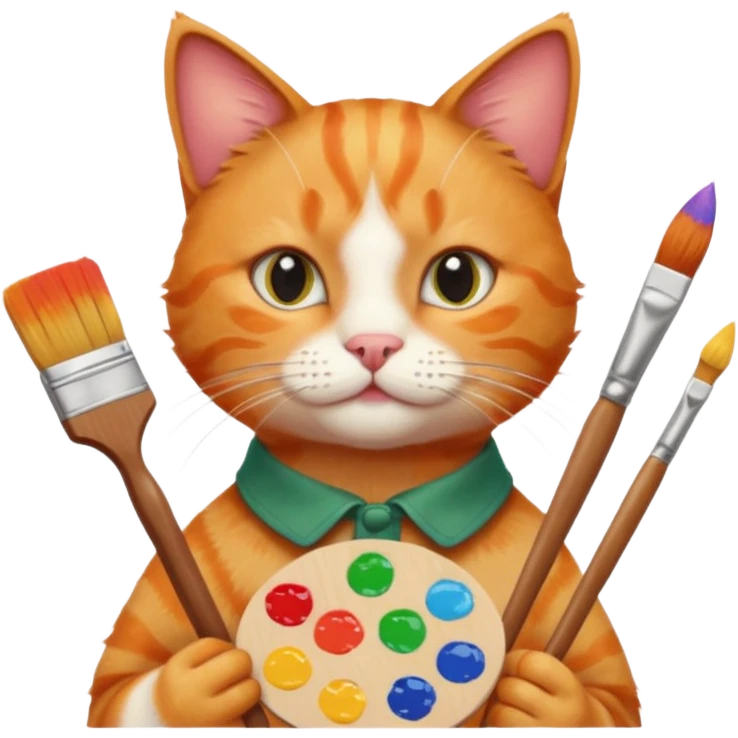 A cat holding brushes and a colour pallete because he is an artist emoji