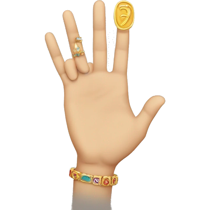Hand showing three fingers up and orthodox bracelet on the hand emoji