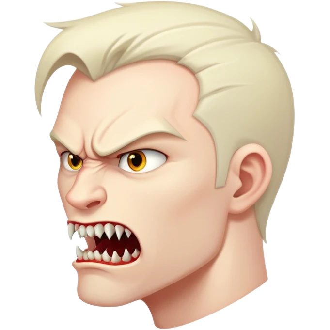 young angry man in profile view with fangs emoji