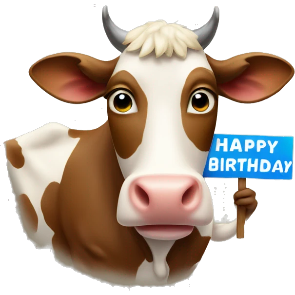 cow holding a sign that has “Happy Birthday Nathan ” emoji
