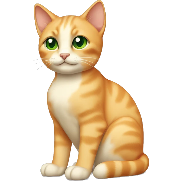 light orange/cream colored cat with green eyes and tipped left ear sitting down  emoji