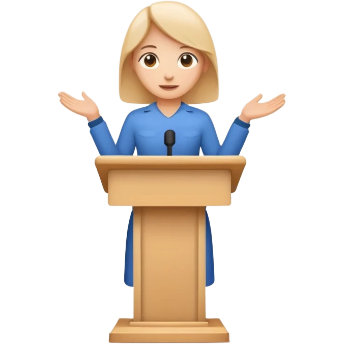 Minimal startup-style emoji icon of a person presenting behind a podium, flat vector illustration, friendly proportions, simple lines, modern SaaS pitch deck style, white background emoji
