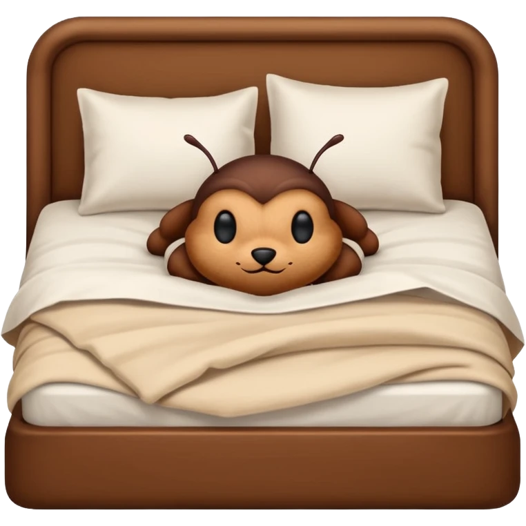 Bug snuggled in bed emoji
