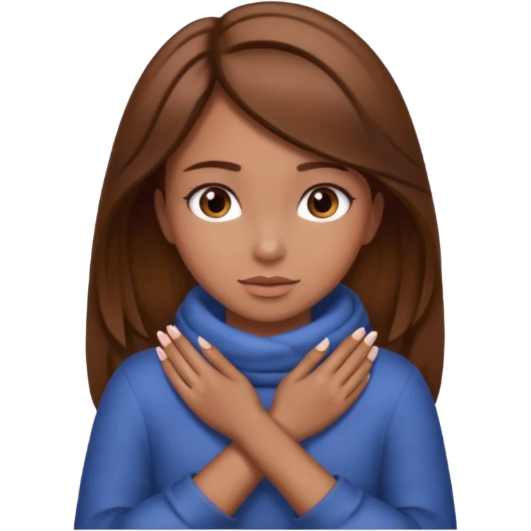 brown hair girl with hands wrapped around neck with nails emoji